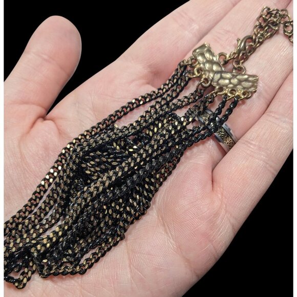 Dark Elegant Black And Gold Tone Multilayer Chain Necklace - Picture 7 of 9